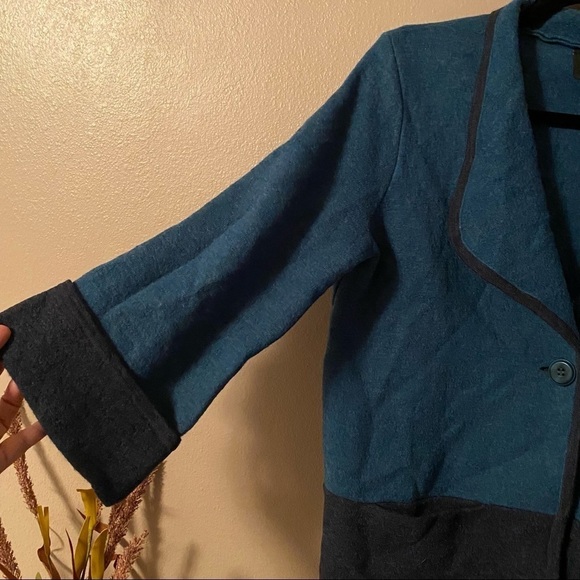 Amber Sun Cardigan Women’s Size Small Teal Black 100% Merino Wool Cardigan - Picture 2 of 14